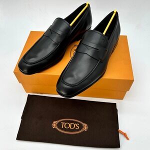 Tod's Mocassino Gomma Leggera Mens Size UK 9.5, US 11 Black Leather Loafers NEW